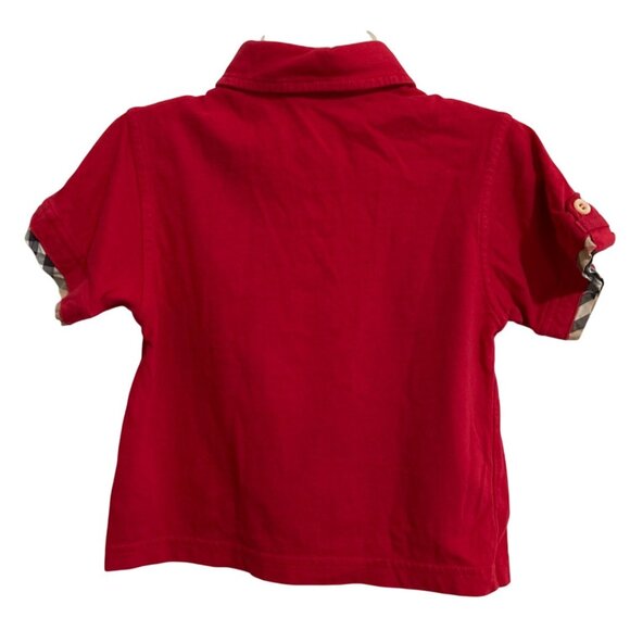 Burberry Toddler Polo Shirt Red Checkered Trim Short Sleeve 2Y Cotton - Picture 4 of 6